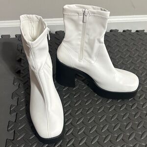 Steve Madden Women's White Platform Ankle Boots with Chunky Black Sole
